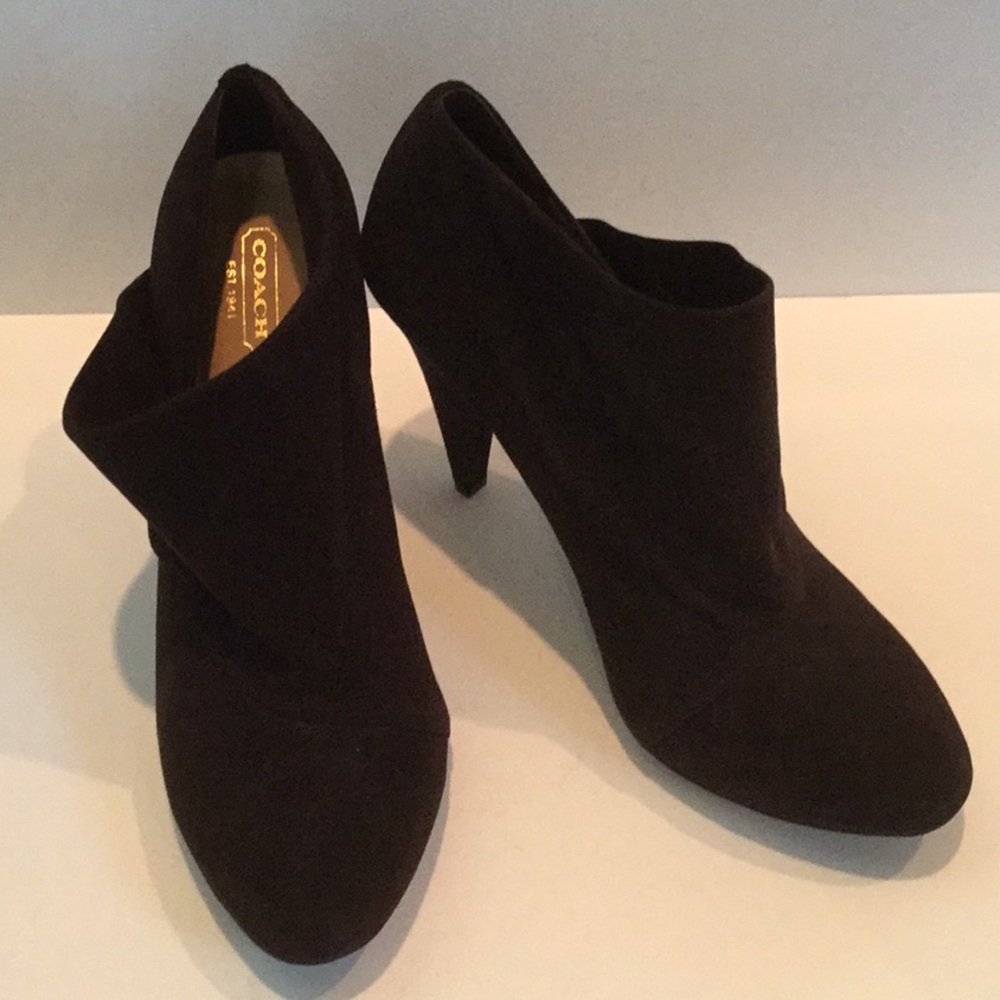 Coach dark brown suede heeled booties